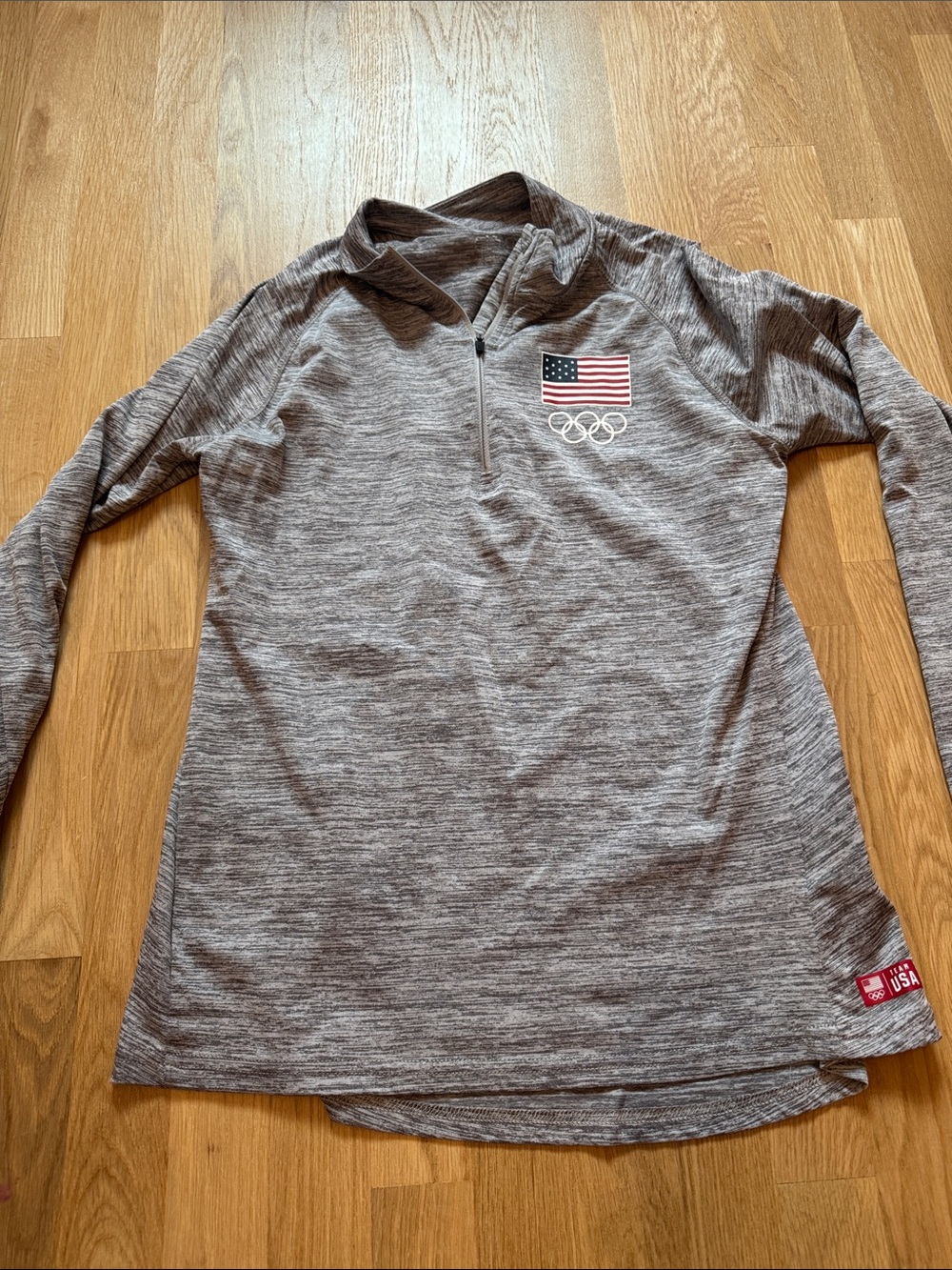 Team Apparel Gray Quarter-Zip Pullover with USA Flag & Olympic Rings